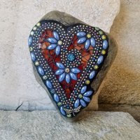 Blue and Brown Mosaic Heart Garden Stone w/Dragonfly
