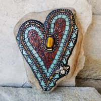 Honey Brown Mosaic Heart Garden Stone with Bees