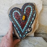 Honey Brown Mosaic Heart Garden Stone with Bees