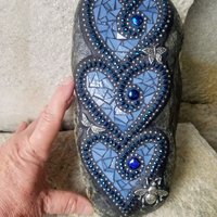 Denim Blue 3 Heart Mosaic Garden Stone