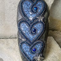 Denim Blue 3 Heart Mosaic Garden Stone