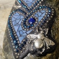 Denim Blue 3 Heart Mosaic Garden Stone