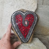 Red Heart  Mosaic Garden Stone