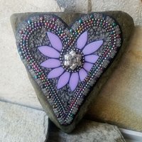 Lavender and Gray Heart Mosaic Garden Stone