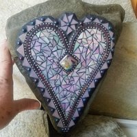 Iridescent Lavender Heart Mosaic Garden Stone