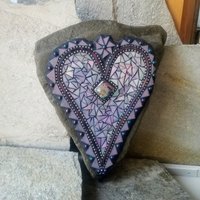 Iridescent Lavender Heart Mosaic Garden Stone
