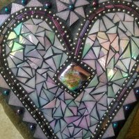 Iridescent Lavender Heart Mosaic Garden Stone