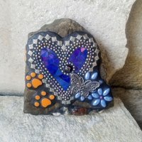 Iridescent Blue Mosaic Heart Pet Memorial