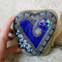 Iridescent Blue Mosaic Heart Garden Stone 