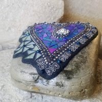Iridescent Blue Mosaic Heart Garden Stone 
