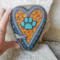 Orange Mosaic Heart Pet Memorial