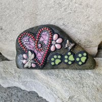 Pink Heart Pet Memorial Mosaic Garden Stone