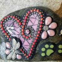 Pink Heart Pet Memorial Mosaic Garden Stone
