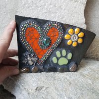 Orange Mosaic Heart Pet Memorial