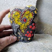 Yellow Heart Pet Memorial Mosaic Garden Stone