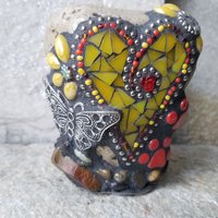 Yellow Heart Pet Memorial Mosaic Garden Stone