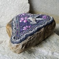 Mirrored Purple Angel Wing Heart  Mosaic Garden Stone w/Humminbird