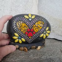 Orange Mosaic Heart Pet Memorial Yellow Flowers