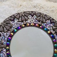 Iridescent Lavender Round Mosaic Mirror, Home Decor