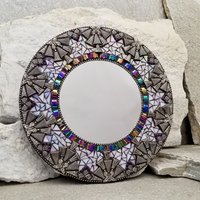 Iridescent Lavender Round Mosaic Mirror, Home Decor