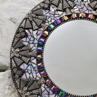 Iridescent Lavender Round Mosaic Mirror, Home Decor