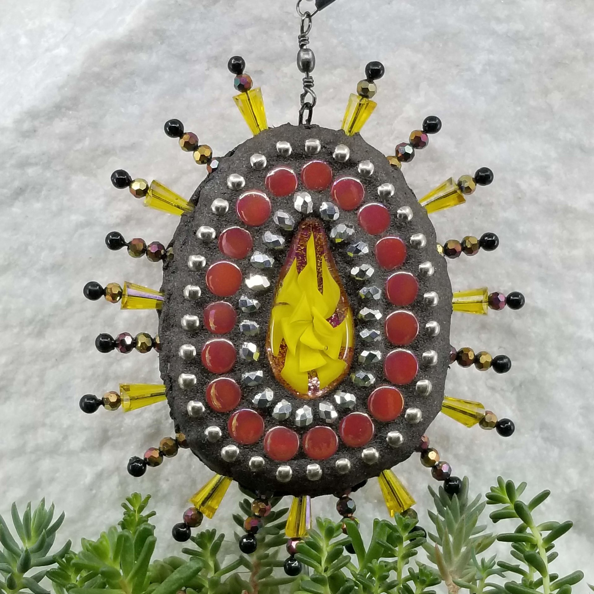 Fused Flower Garden Wind Spinner, Yellow Rays, Home Decor, Garden Decor, Gardening Gift