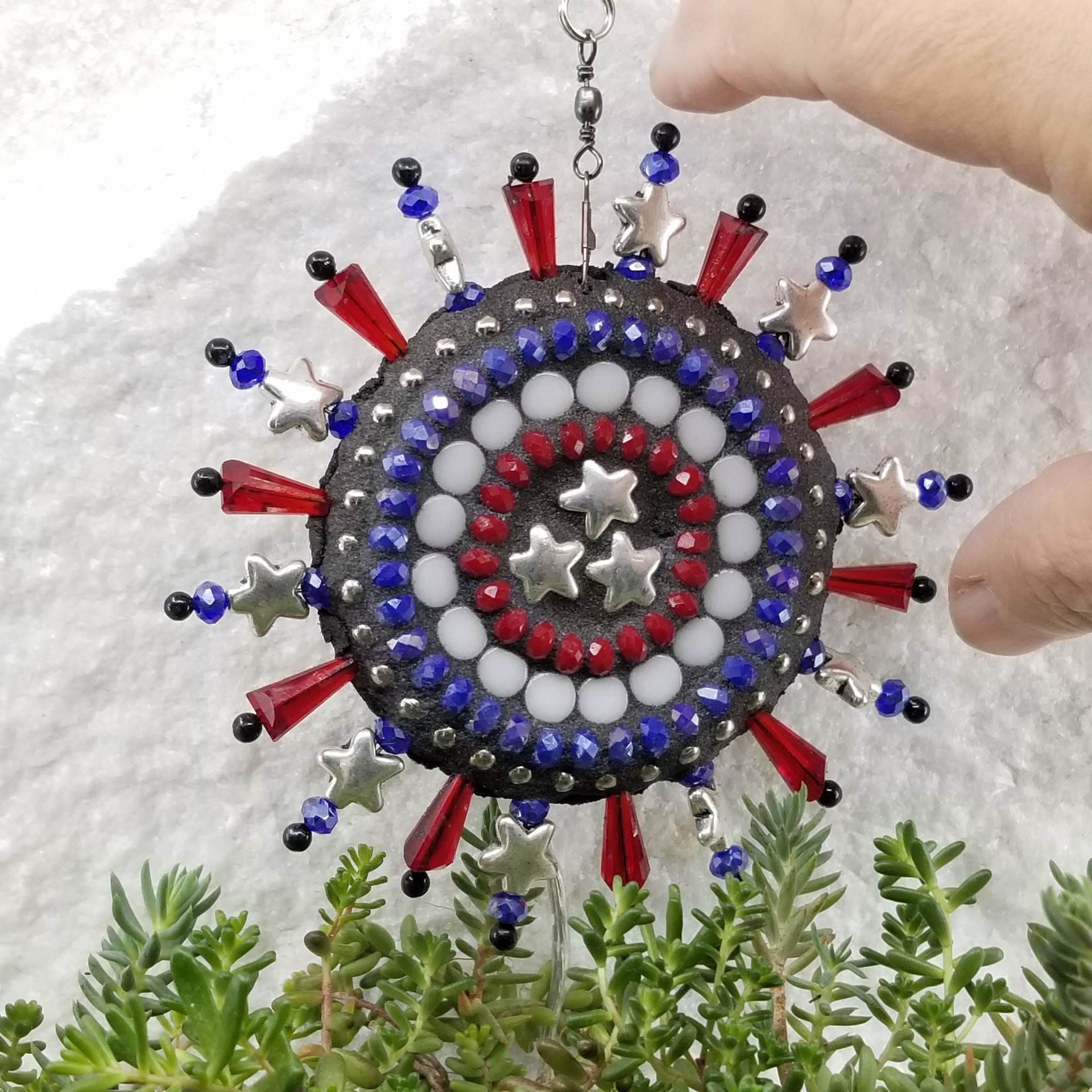 Americana Garden Wind Spinner, Red Rays, Home and Garden Decor, Gardening Gift, Suncatcher