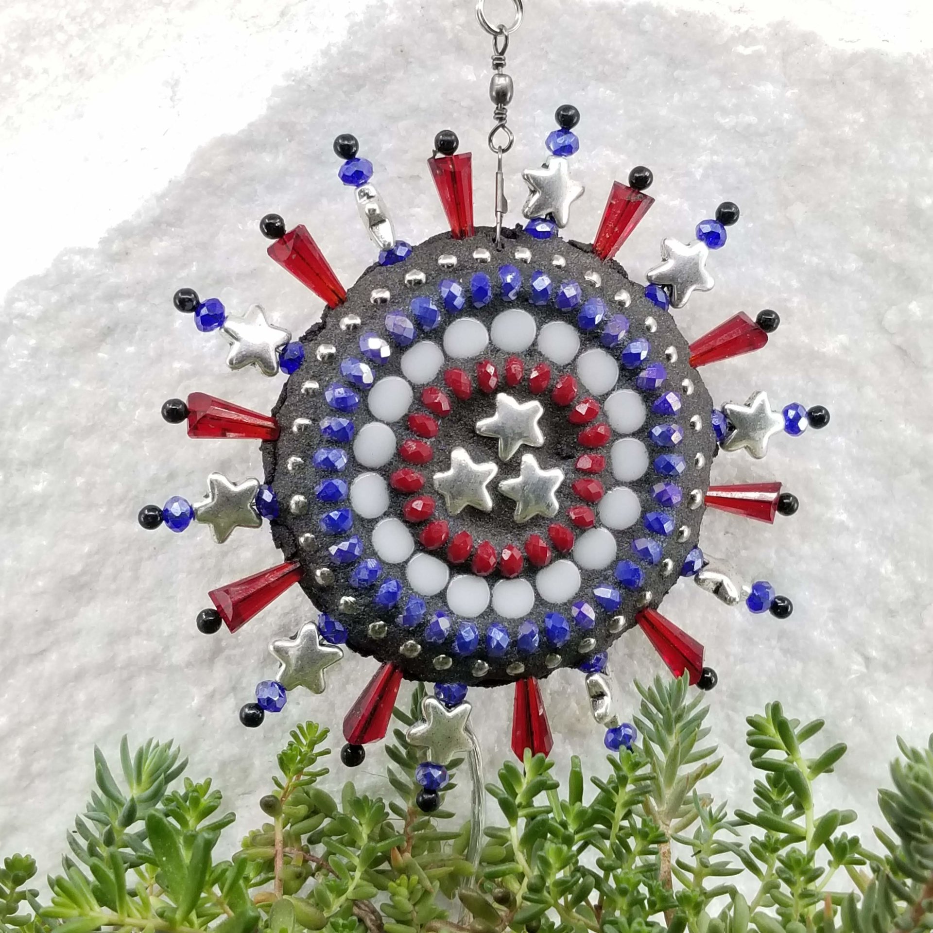 Americana Garden Wind Spinner, Red Rays, Home and Garden Decor, Gardening Gift, Suncatcher