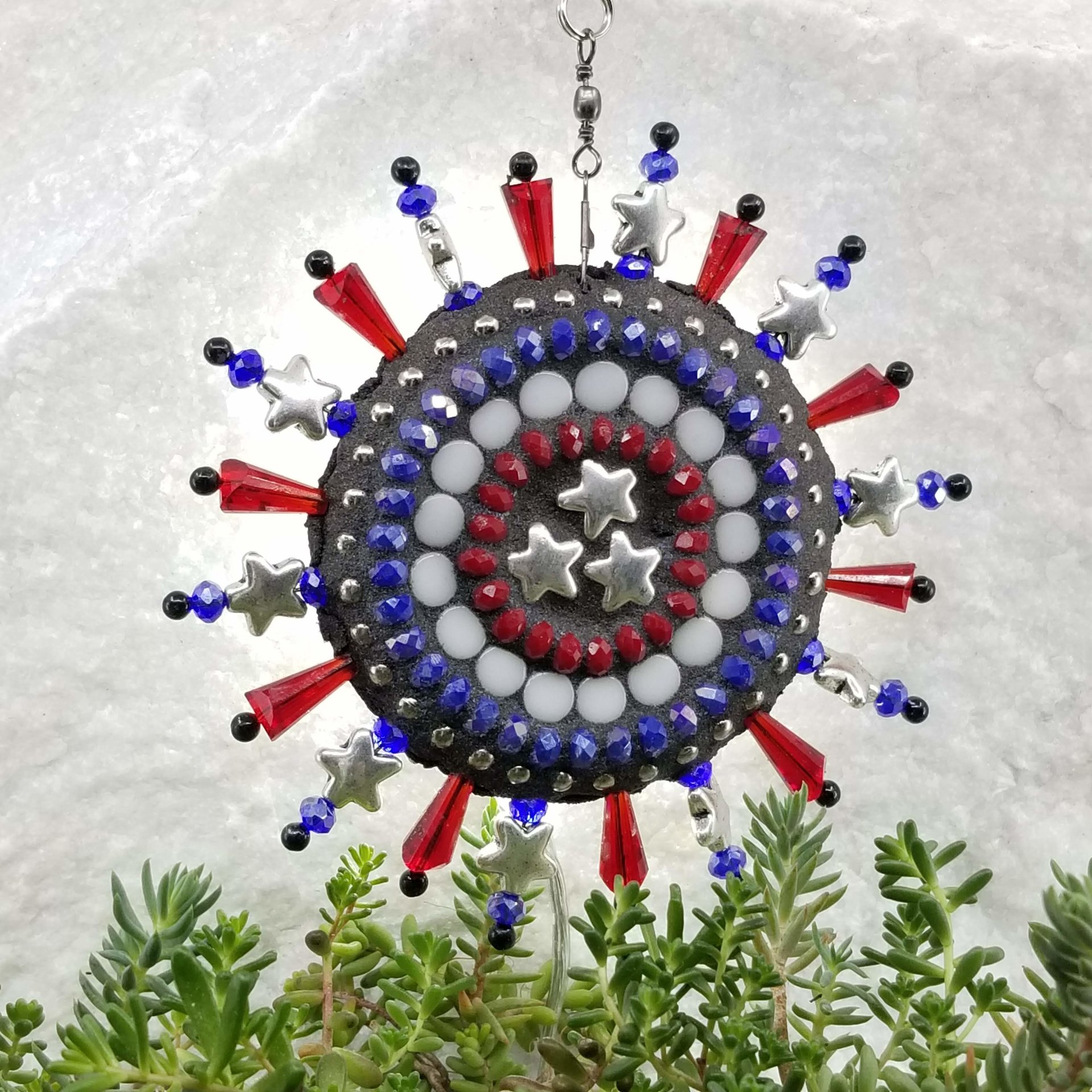 Americana Garden Wind Spinner, Red Rays, Home and Garden Decor, Gardening Gift, Suncatcher