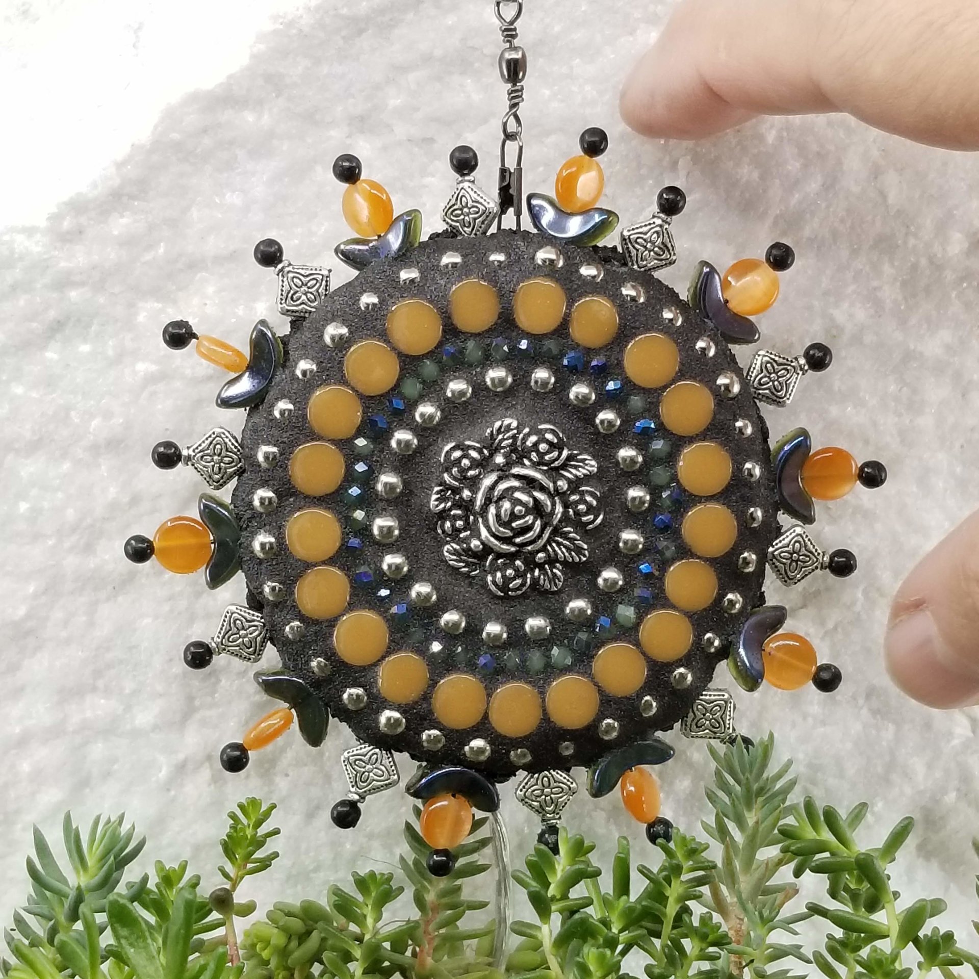 Roses, Mosaic Garden Wind Spinner, Orange Flower Rays, Home Decor, Garden Decor, Gardening Gift, (E)