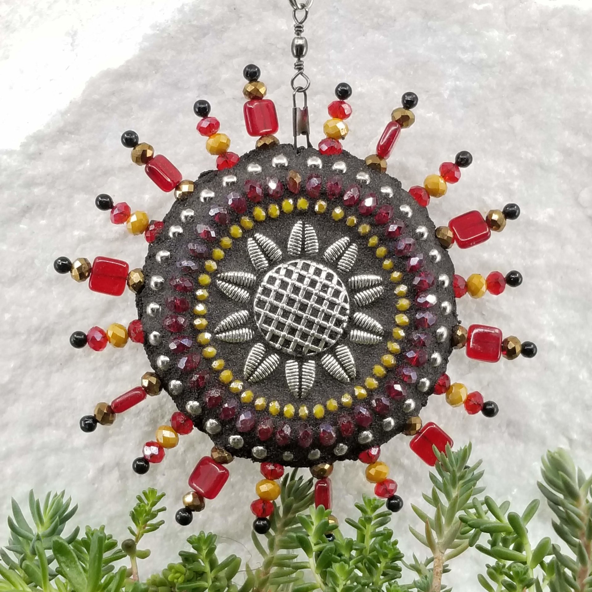 Sunflower Garden Mosaic Wind Spinner, Red Rays, Home Decor, Garden Decor, Gardening Gift, (A)