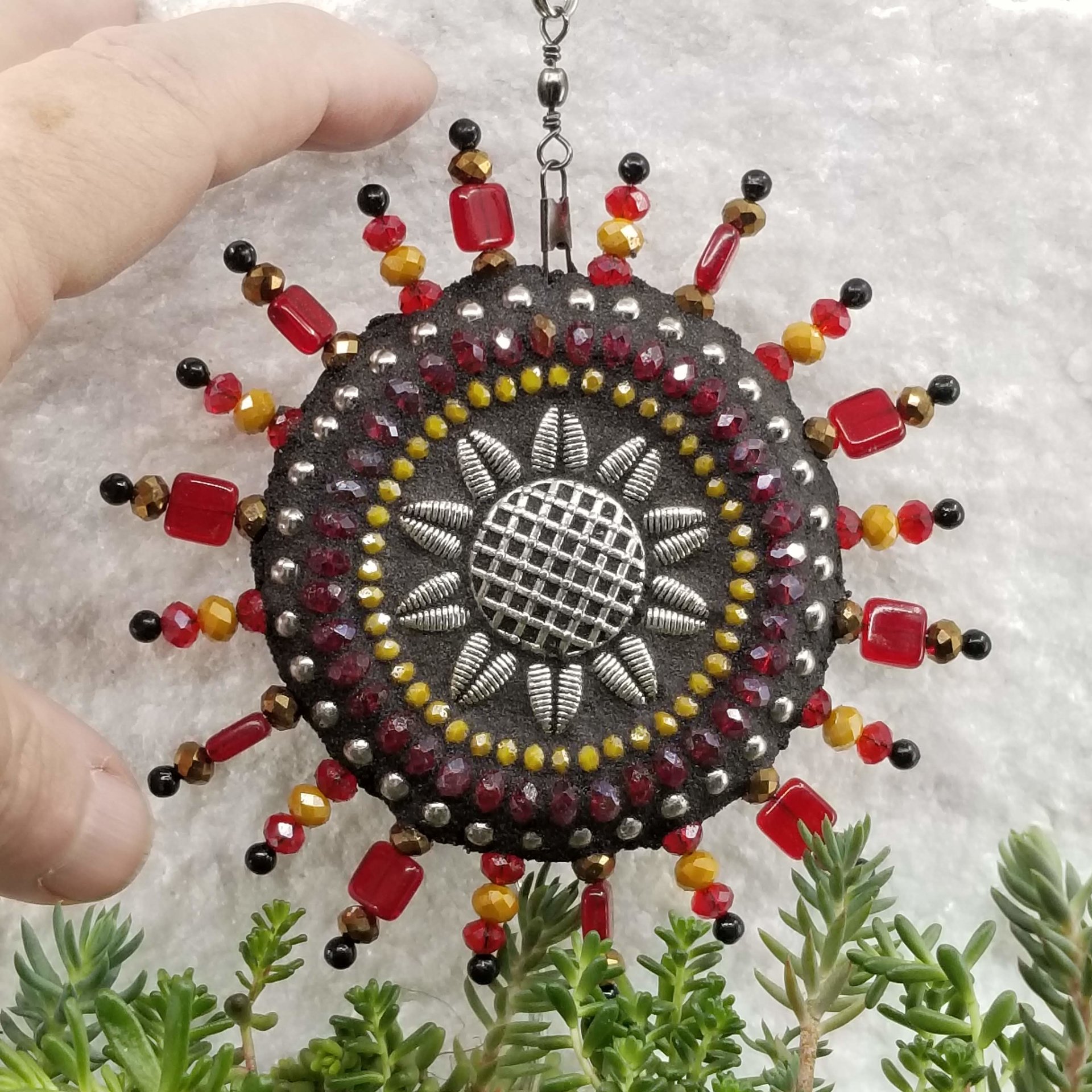 Sunflower Garden Mosaic Wind Spinner, Red Rays, Home Decor, Garden Decor, Gardening Gift, (A)