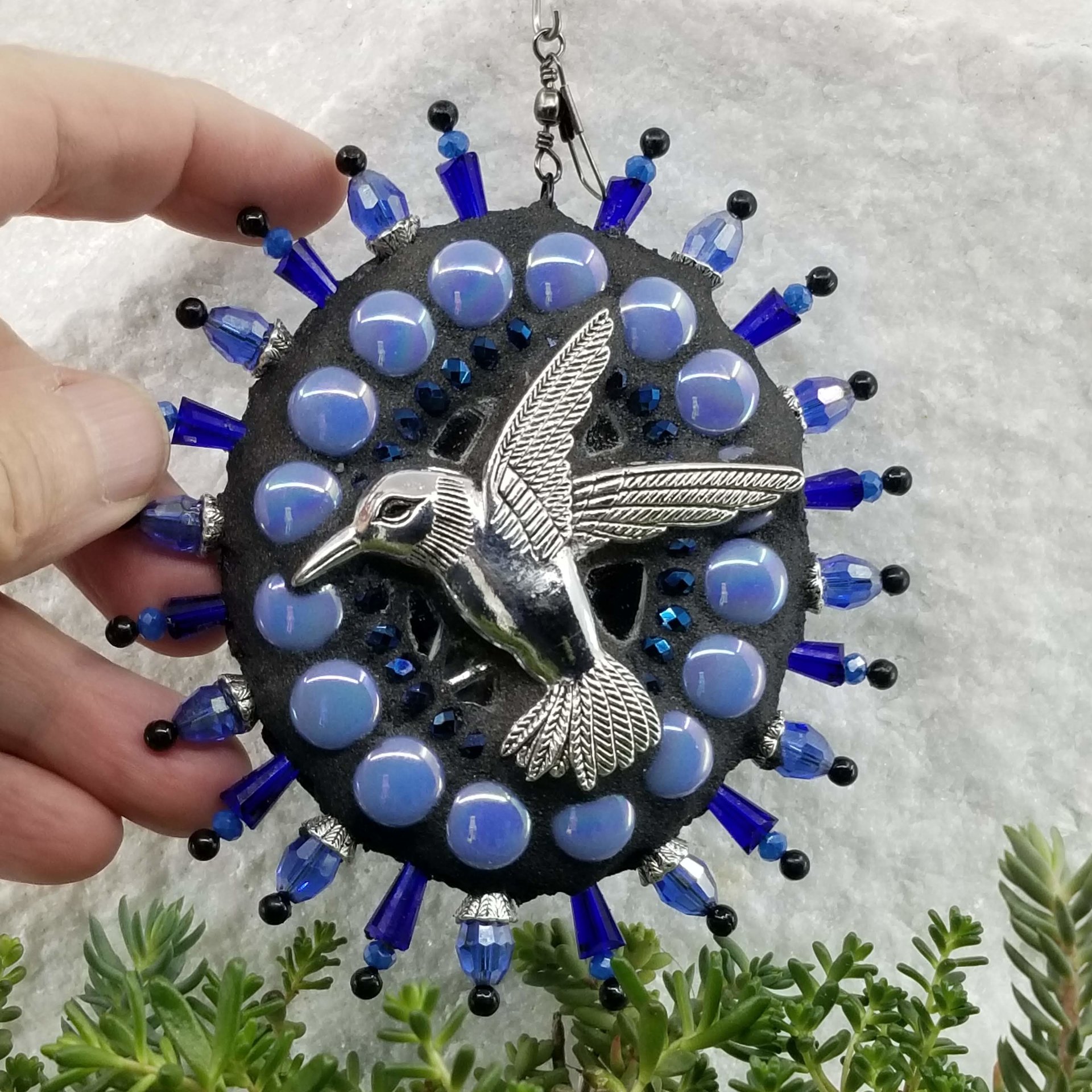 Hummingbird Mosaic Garden Wind Spinner, Blue Rays, Home Decor, Garden Decor, Gardening Gift