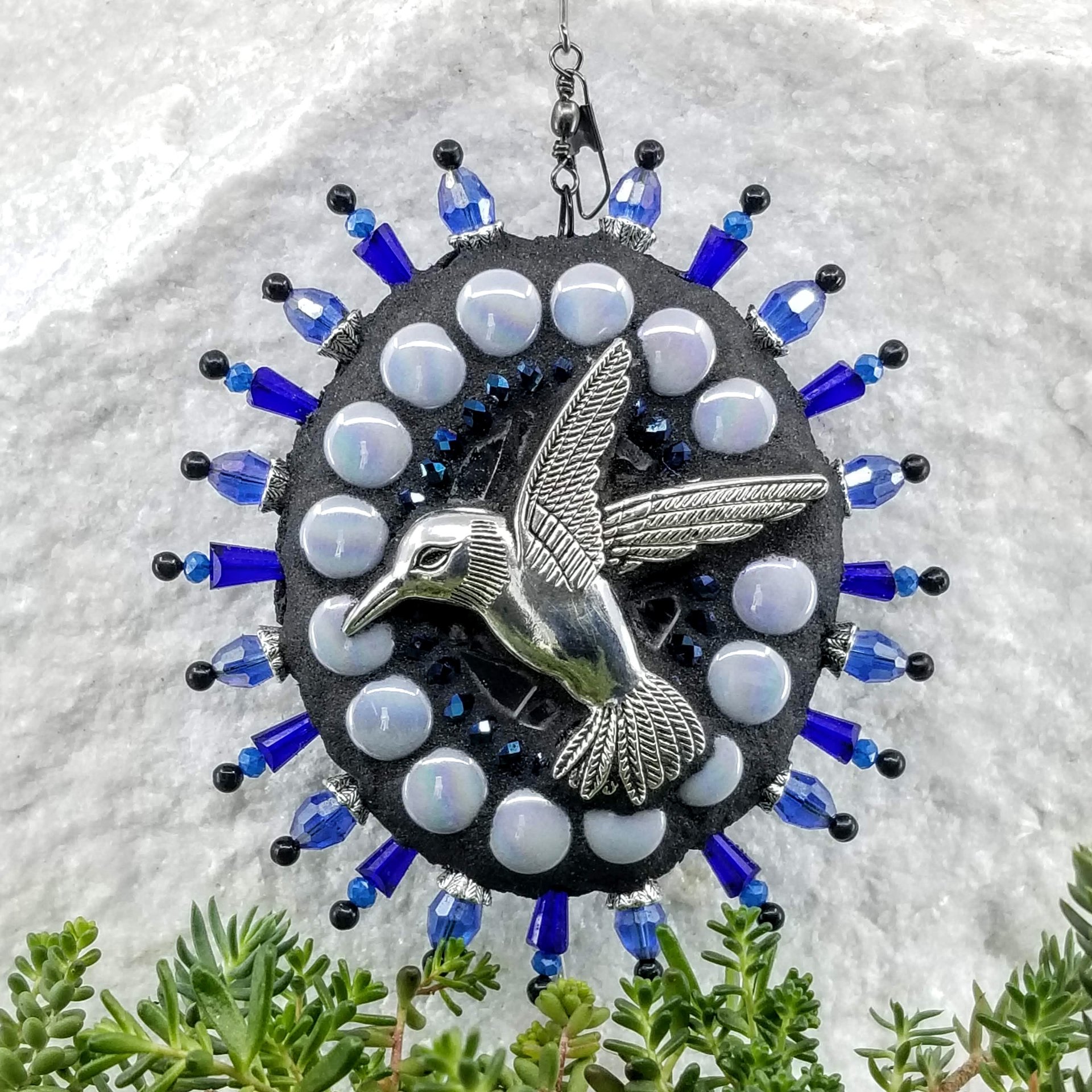 Hummingbird Mosaic Garden Wind Spinner, Blue Rays, Home Decor, Garden Decor, Gardening Gift