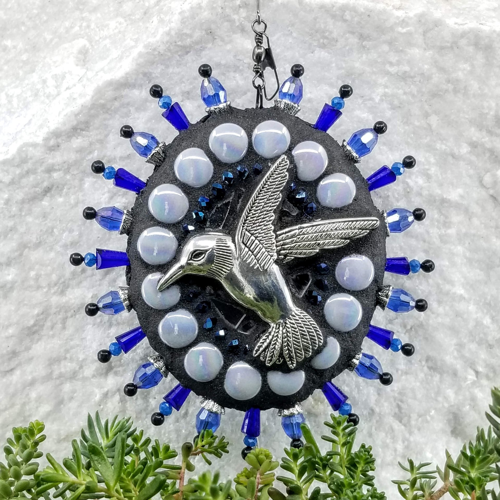 Hummingbird Mosaic Garden Wind Spinner, Blue Rays, Home Decor, Garden Decor, Gardening Gift