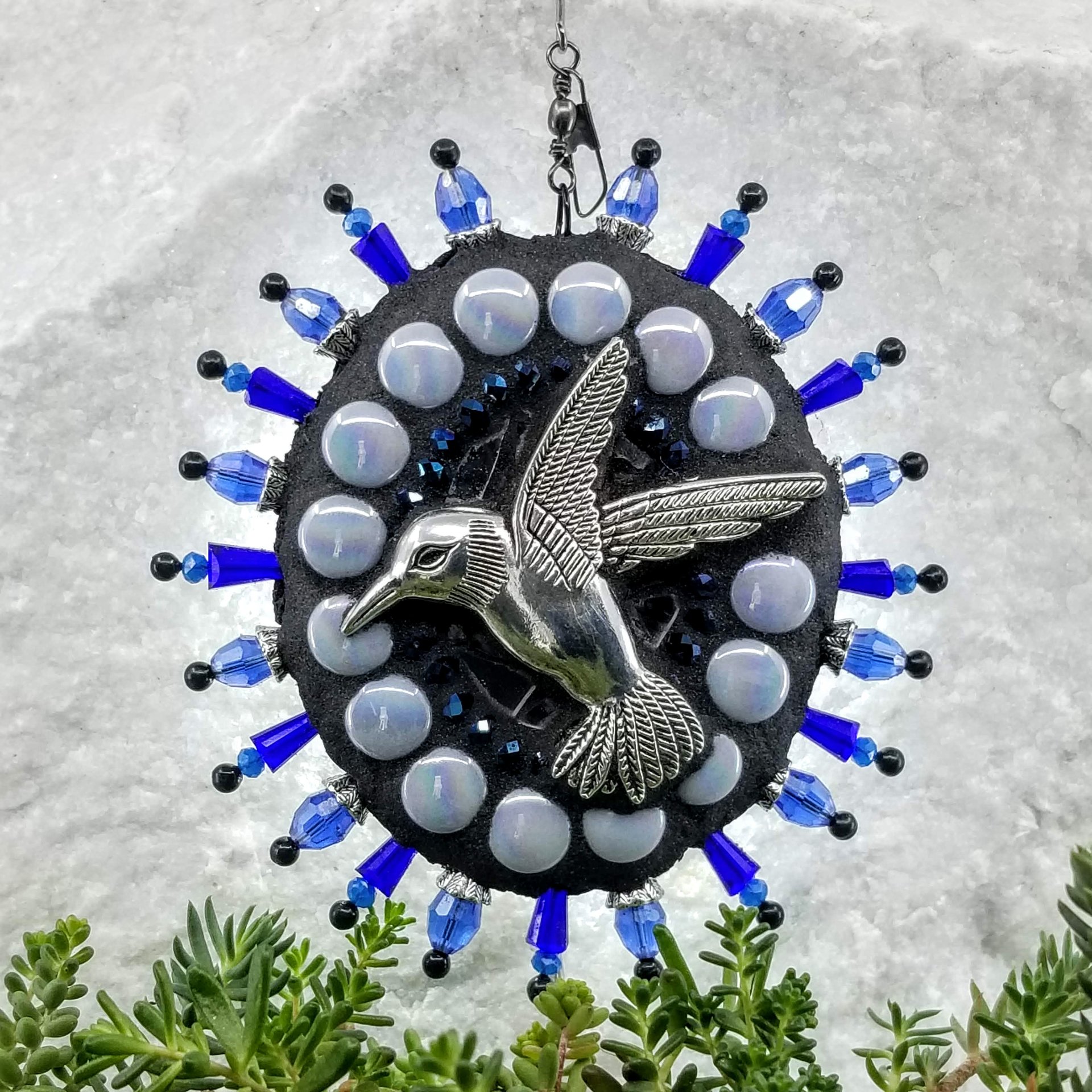 Hummingbird Mosaic Garden Wind Spinner, Blue Rays, Home Decor, Garden Decor, Gardening Gift