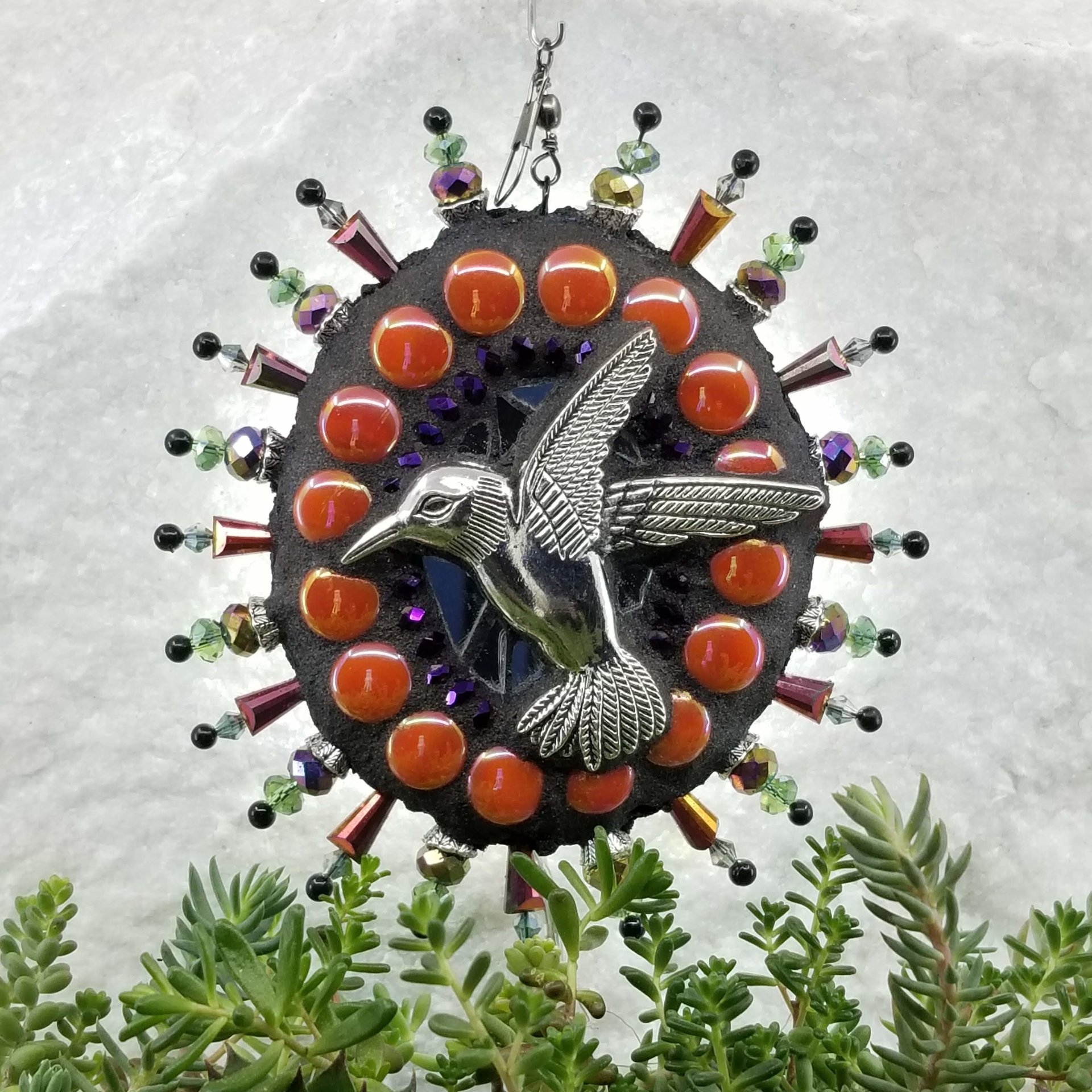 Mosaic Garden Wind Spinner, Hummingbird, Chris Emmert