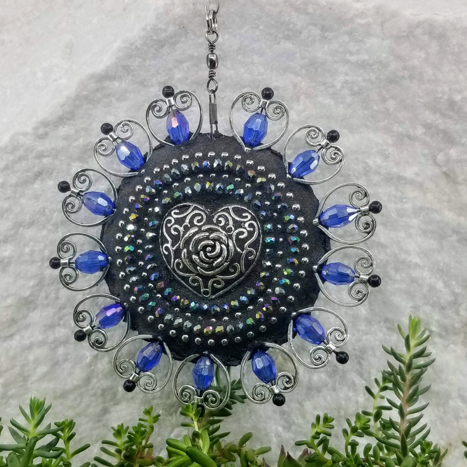 Heart Mosaic Garden Mosaic Spinner, Blue Heart Rays, Home Decor, Garden Decor, Gardening Gift, Suncatcher