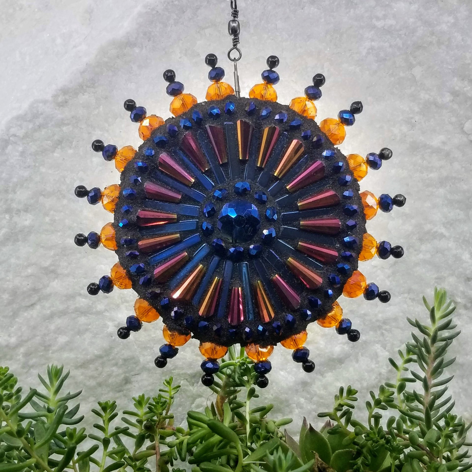 Orange and Cobalt Blue Mosaic Garden Spinner, Home Decor, Garden Decor, Gardening Gift,