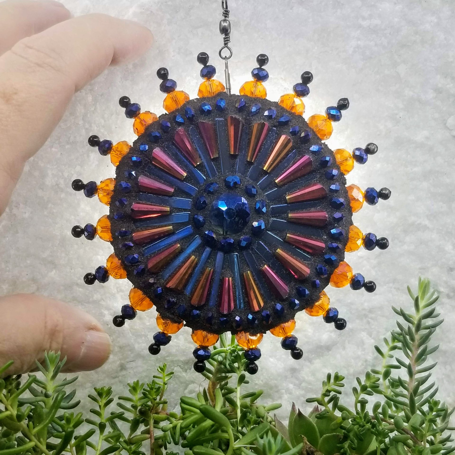 Orange and Cobalt Blue Mosaic Garden Spinner, Home Decor, Garden Decor, Gardening Gift,