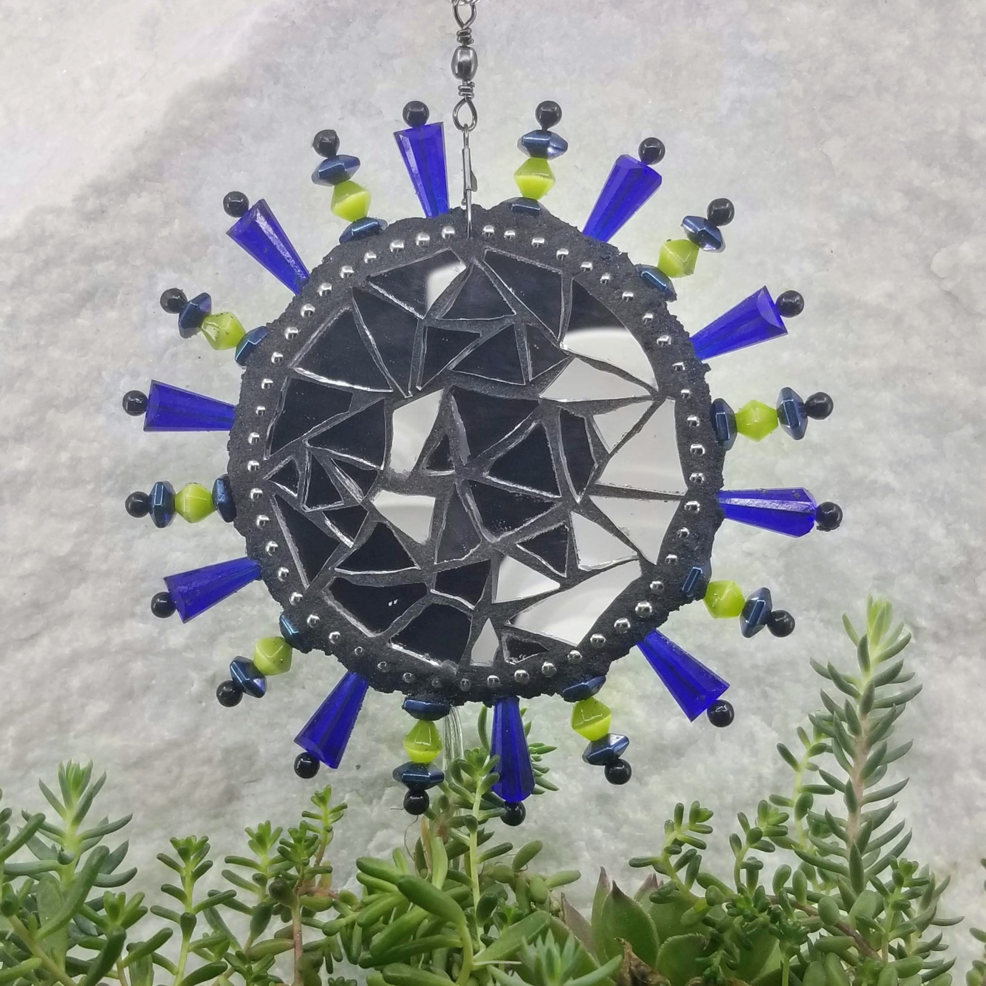 Roses Mosaic Garden Wind Spinner, Suncatcher, Blue Rays, Home Decor, Garden Decor, Gardening Gift, (A)