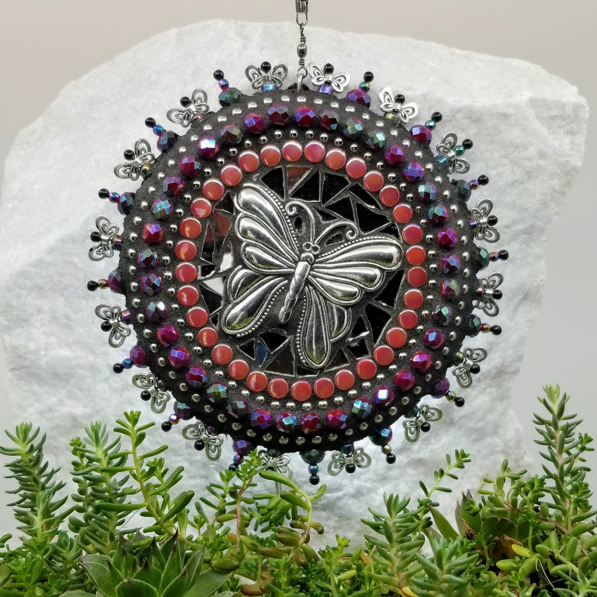 Butterfly Mosaic Garden Wind Spinner, Pinks, Home and Garden Decor, Gardening Gift,