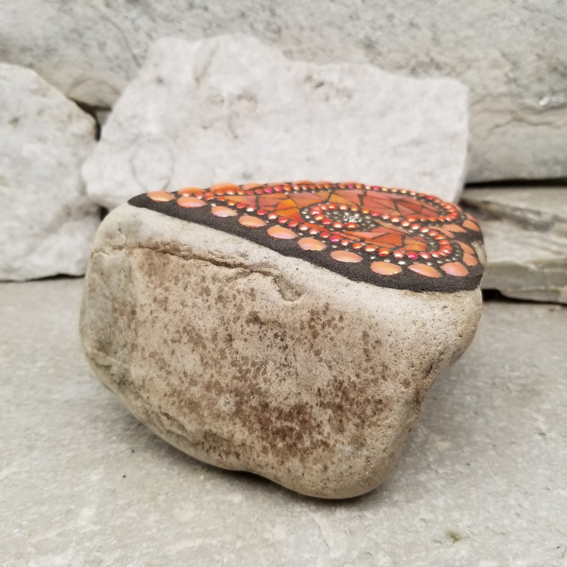 Red/Orange Mosaic Heart Garden Stone, GardnerGift, Garden Decor