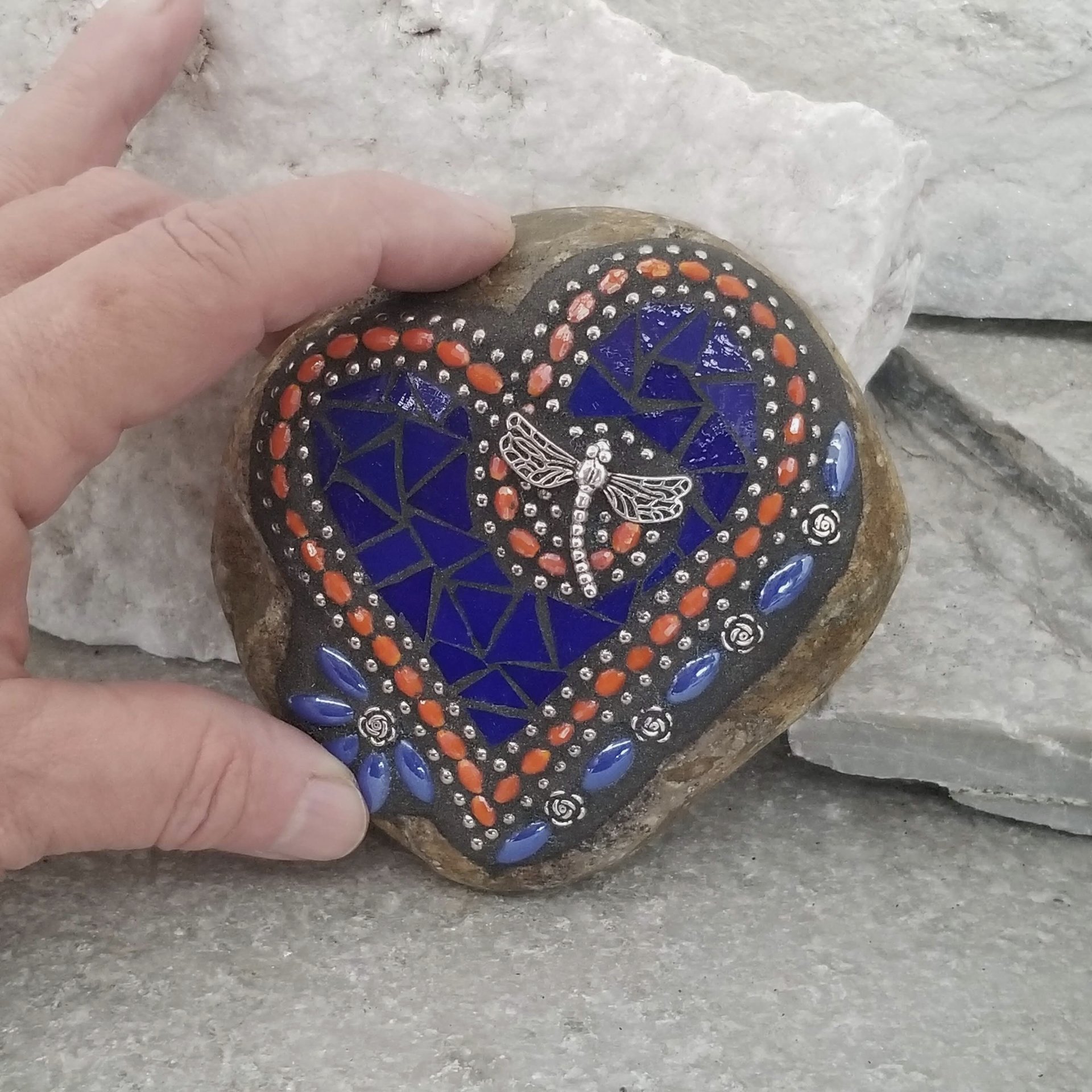 Royal Blue Heart, Garden Stone, Mosaic, Garden Decor