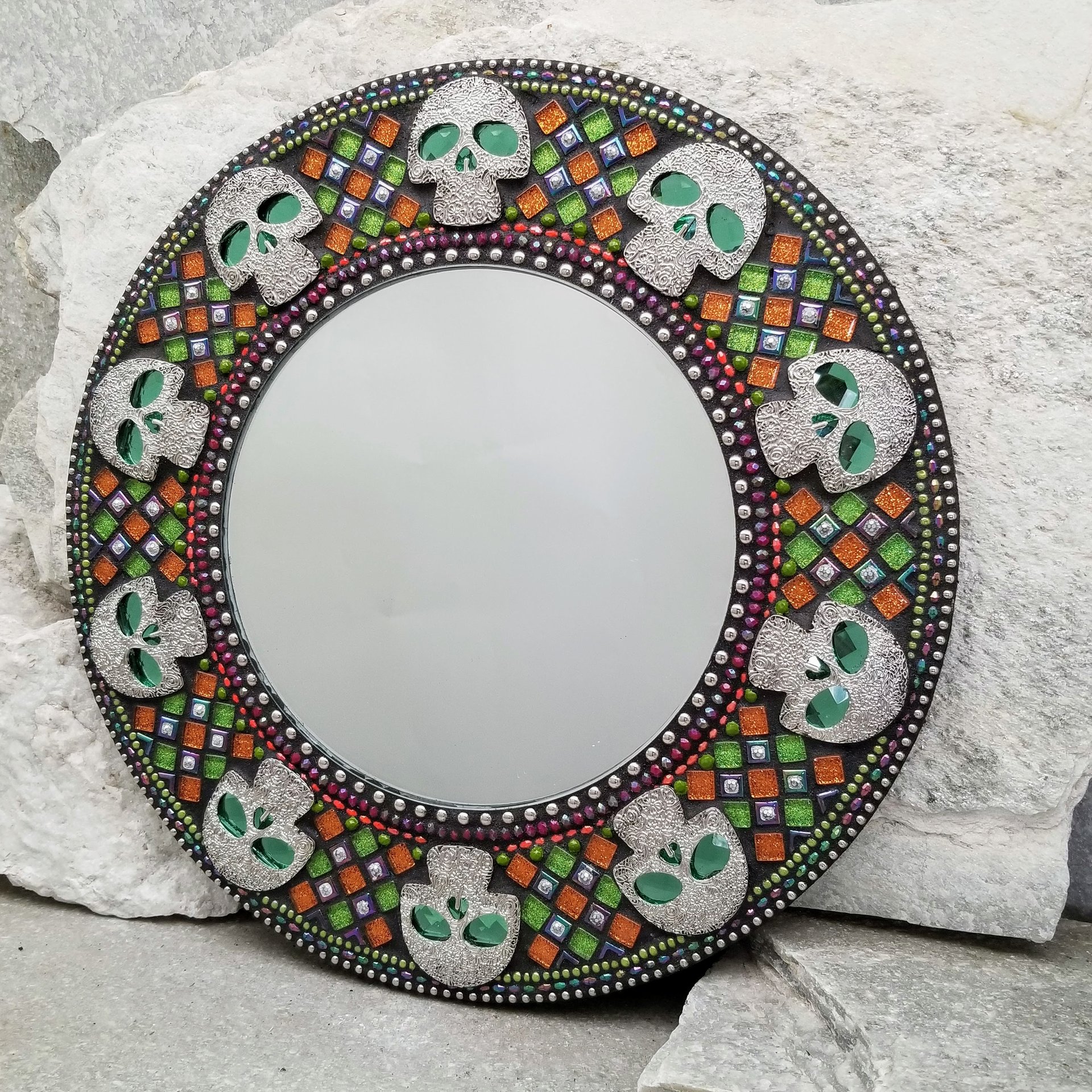 Skulls Mosaic Mirror, Round Mosaic Mirror, Home Decor