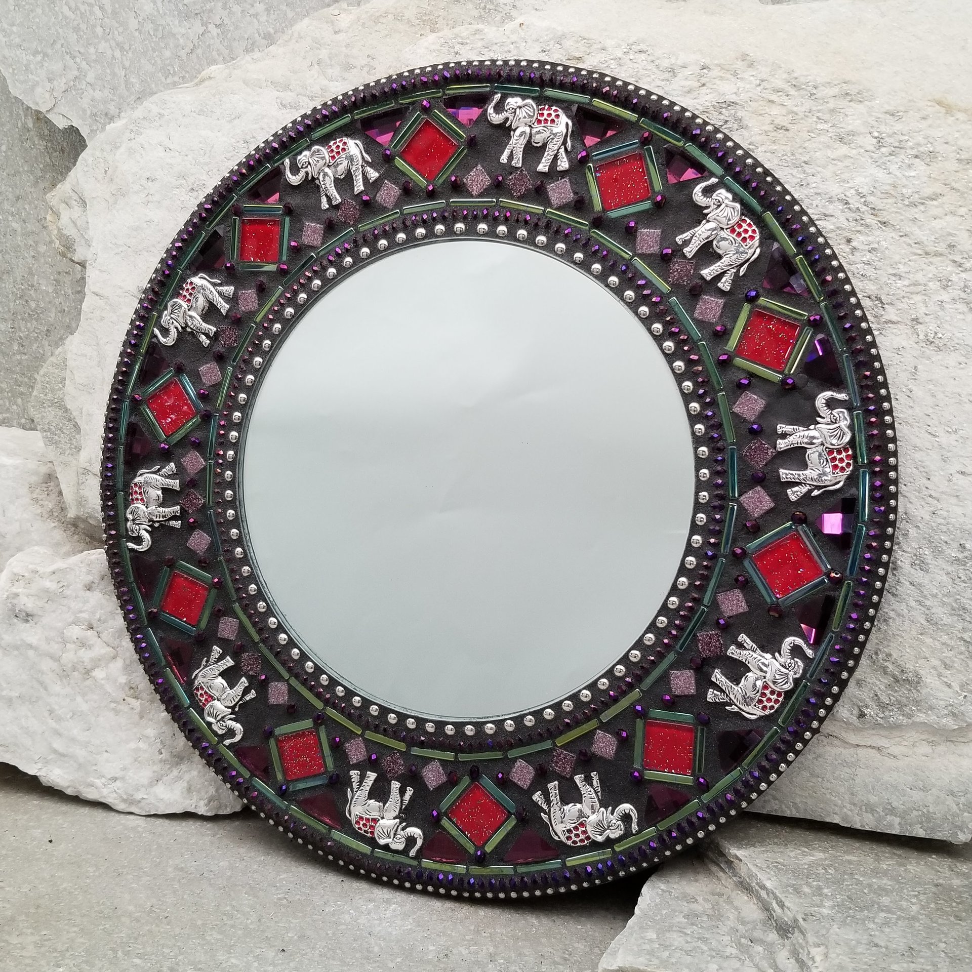 Elephant Walk Mosaic Mirror, Round Mosaic Mirror, Home Decor