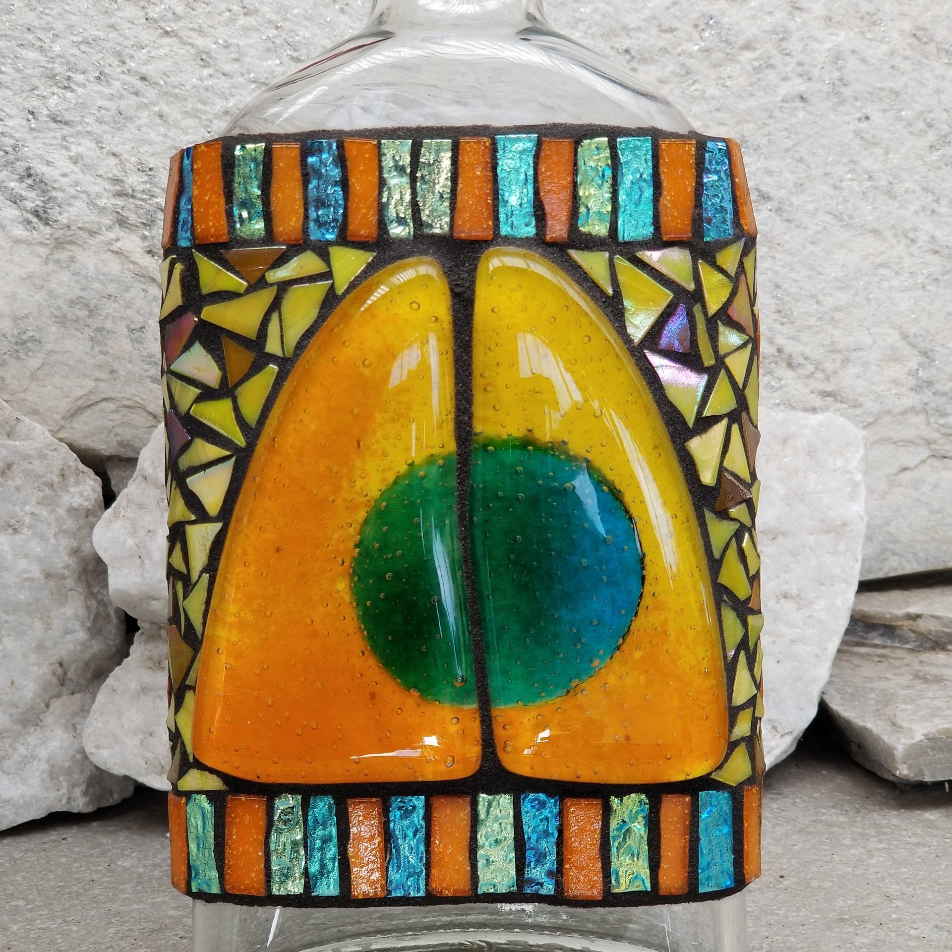 Mosaic Liquor Bottle "Twin Sails” Up-cycled Decanter