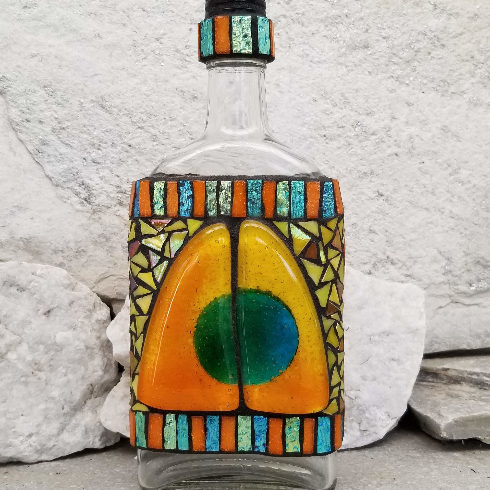 Mosaic Liquor Bottle "Twin Sails” Up-cycled Decanter