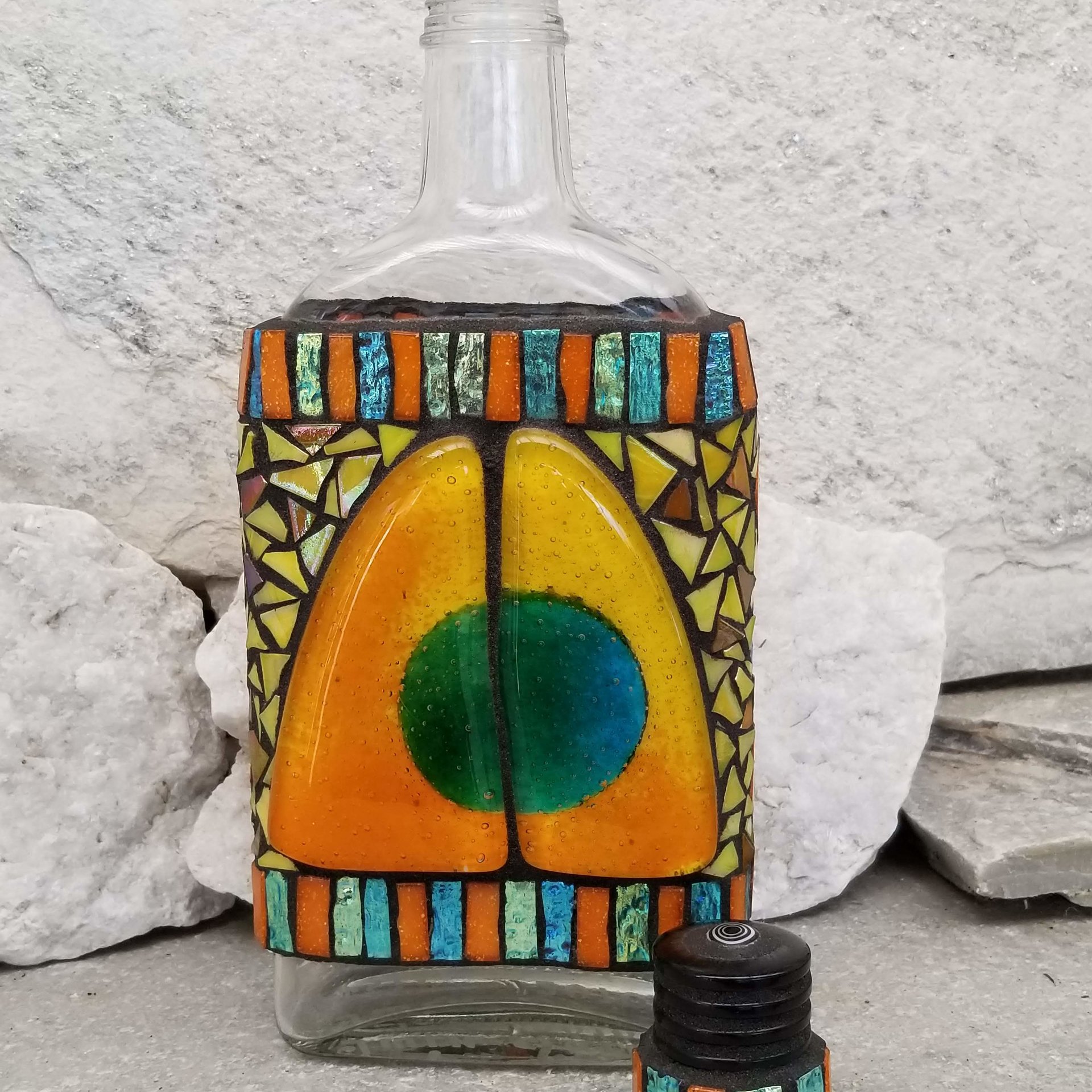 Mosaic Liquor Bottle "Twin Sails” Up-cycled Decanter