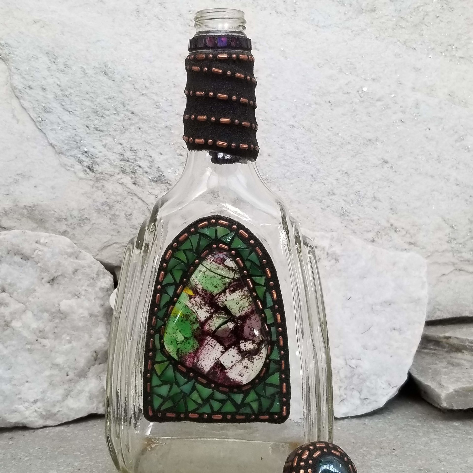 Mosaic Liquor Bottle “Woodland” Up-cycled Decanter